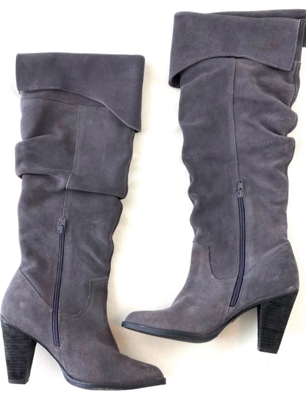 Jeffrey Campbell Gray Suede Fold-Over Over-the-Knee Boots